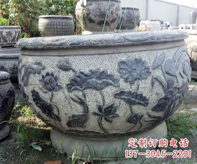 达州仿古荷花石浮雕水缸 (2)