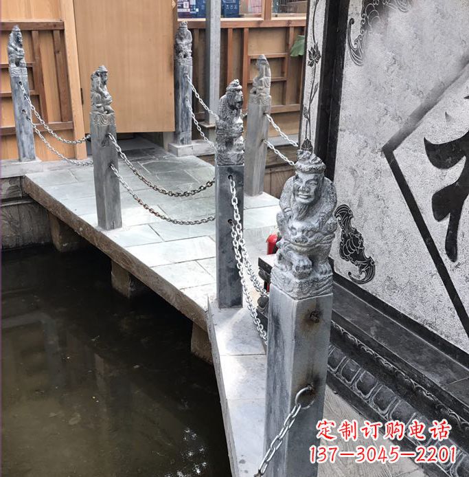 达州典雅传统的仿古胡人拴马石栏杆雕塑