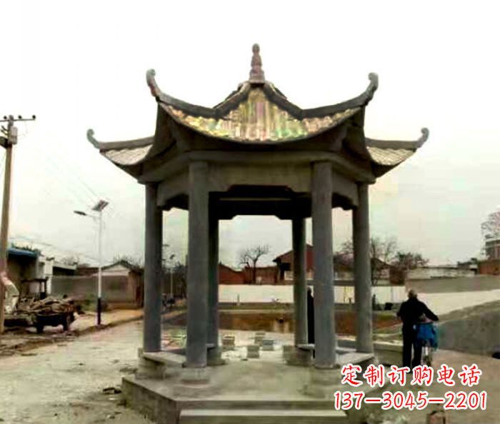 达州仿古六角凉亭石雕 (3)