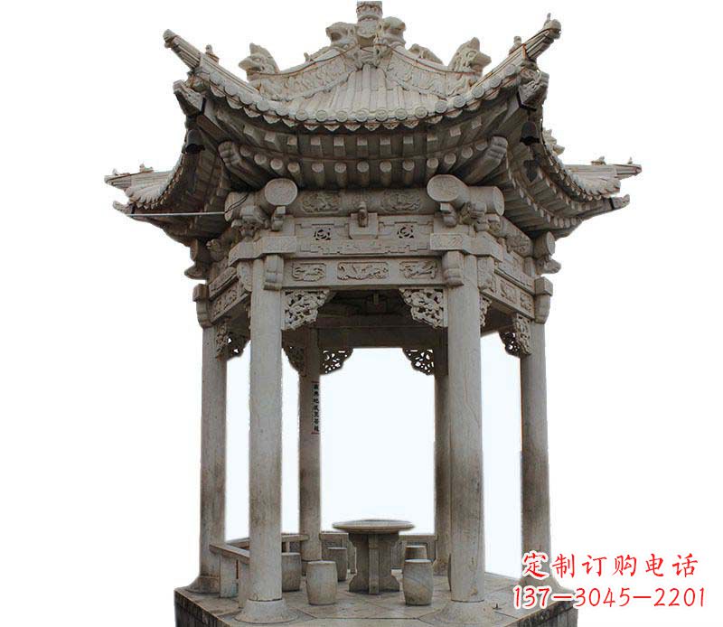 达州仿古六角凉亭石雕