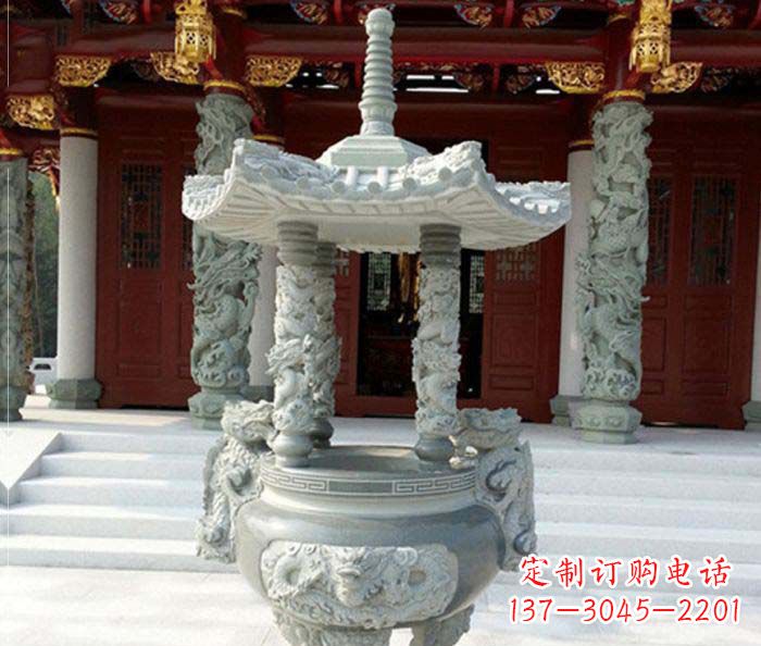达州仿古龙浮雕寺庙石香炉