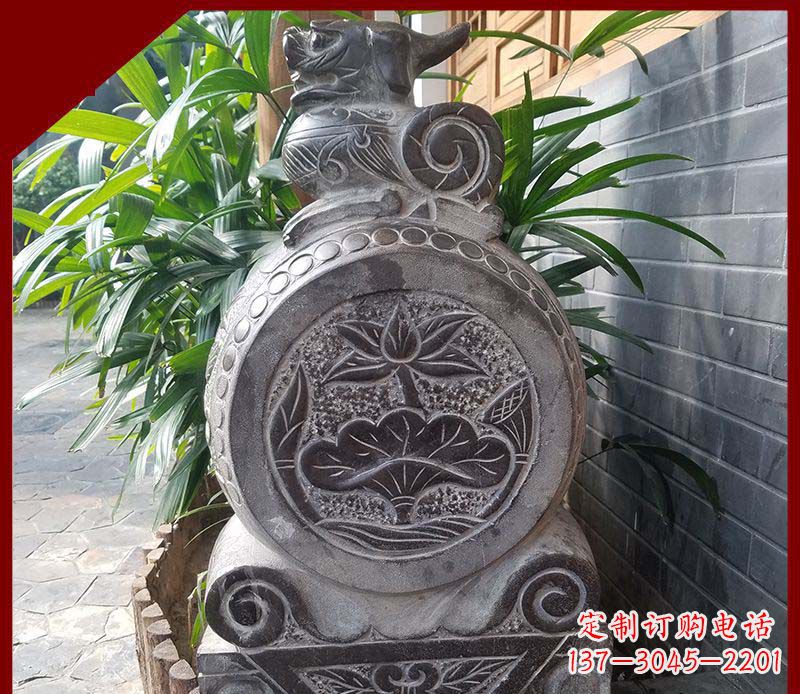达州仿古貔貅抱鼓石招财镇宅门墩石雕