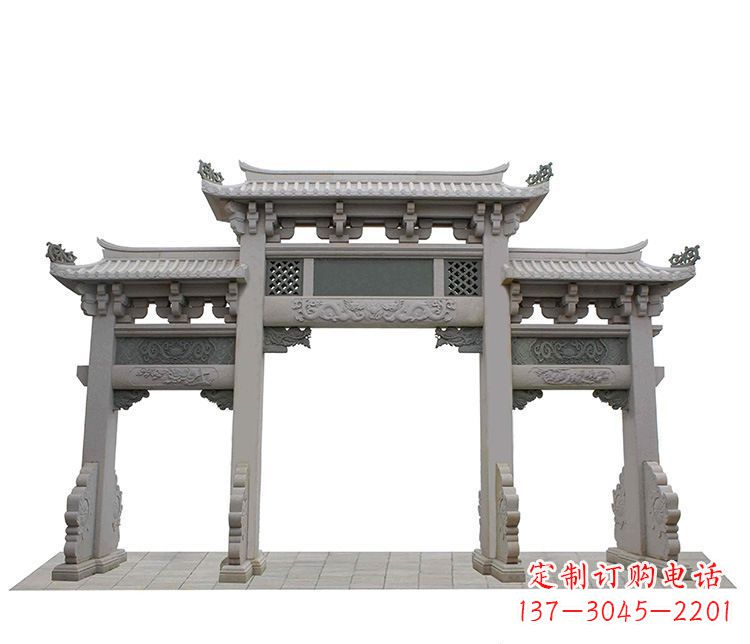 达州仿古三门石牌坊石雕