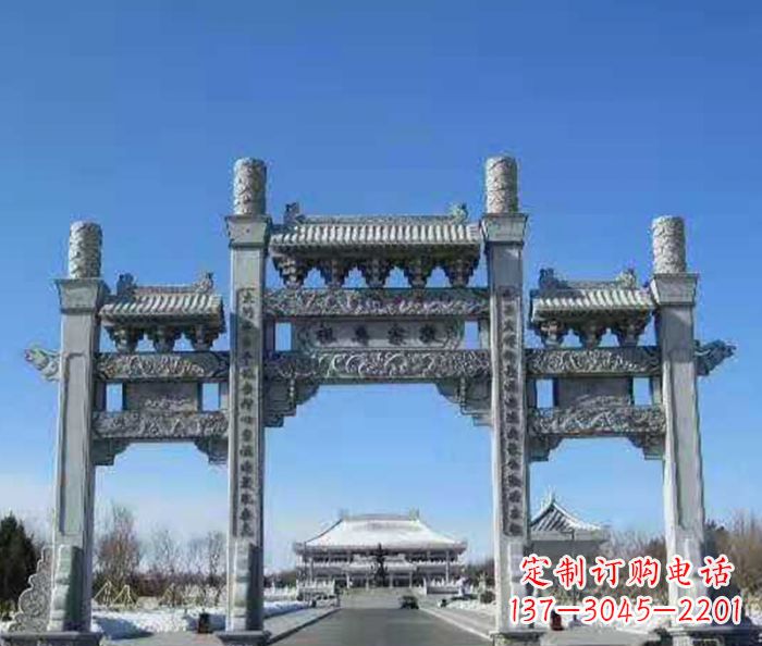 达州仿古三门石牌坊 (2)
