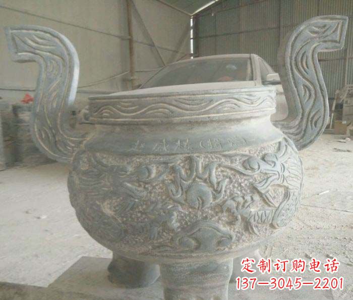 达州仿古三足香炉石雕_2