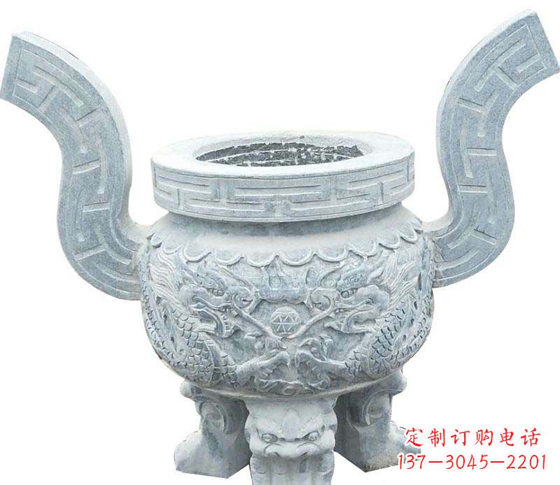 达州仿古三足香炉石雕