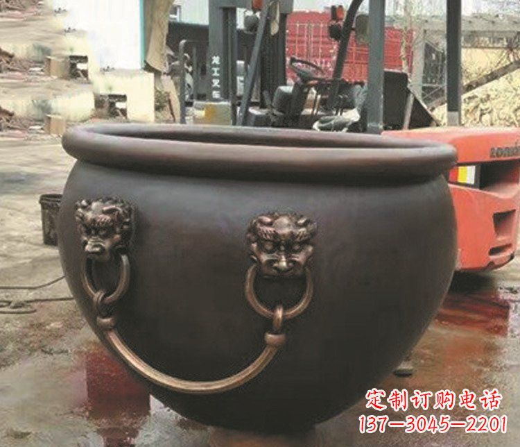 达州仿古狮子头水缸铜雕塑 (3)