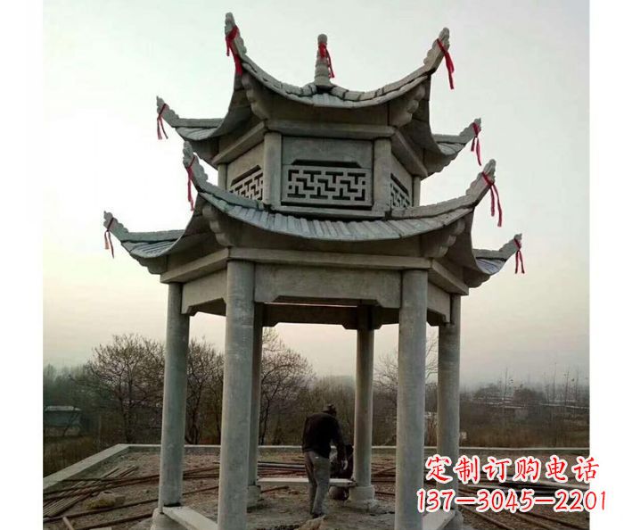 达州仿古双层石雕凉亭