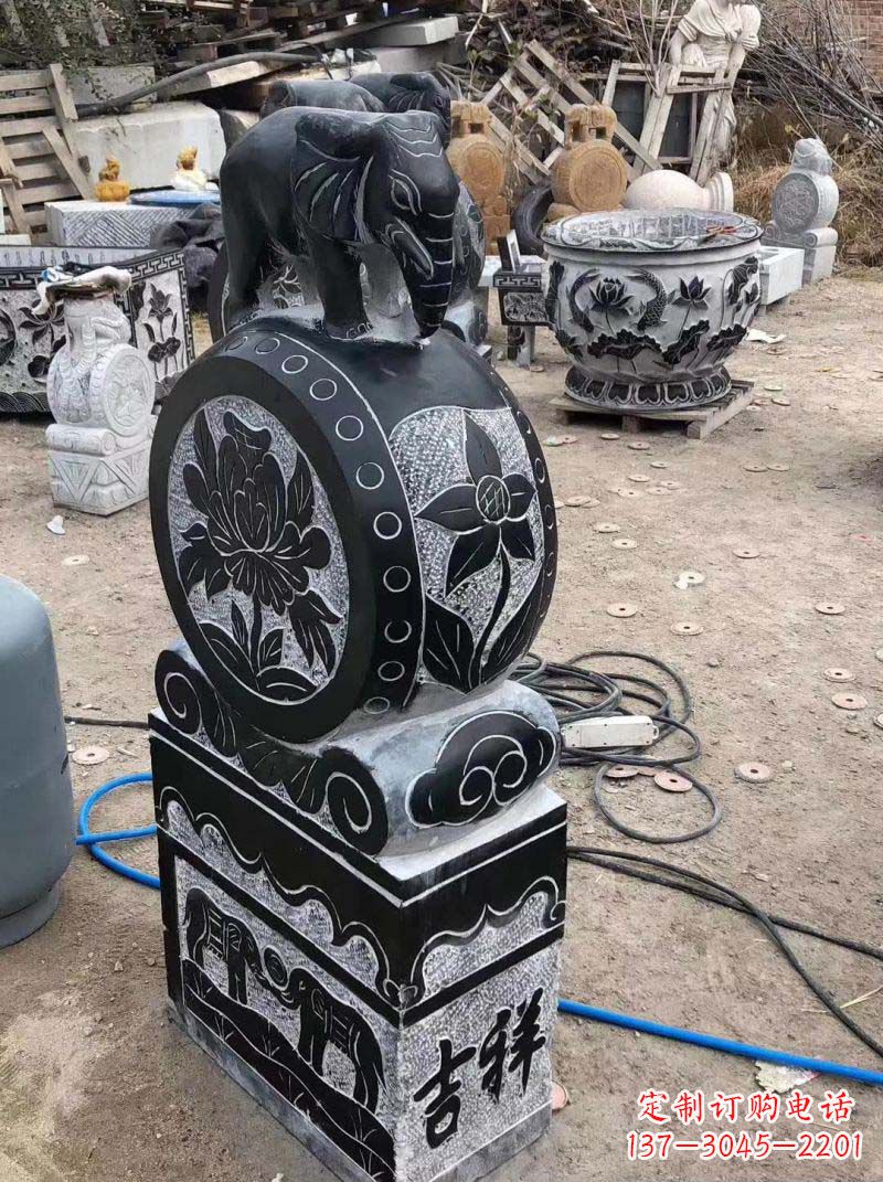 达州传统工艺小象抱鼓石雕塑