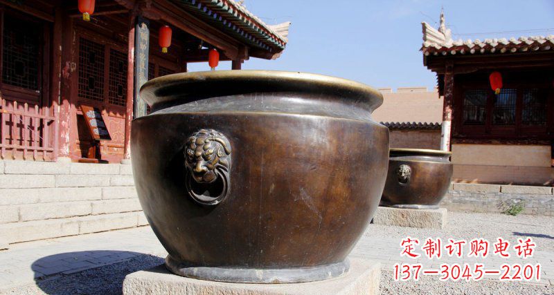达州仿古圆形水缸铜雕