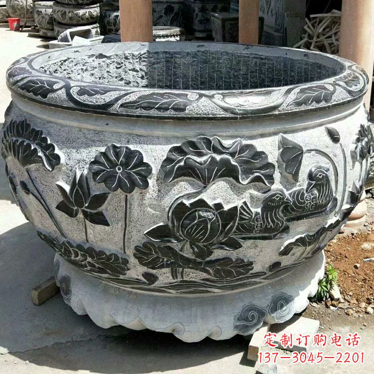 达州仿古圆形鱼缸石雕