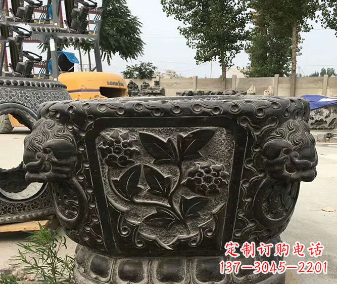 达州仿古招财水缸石雕 (3)