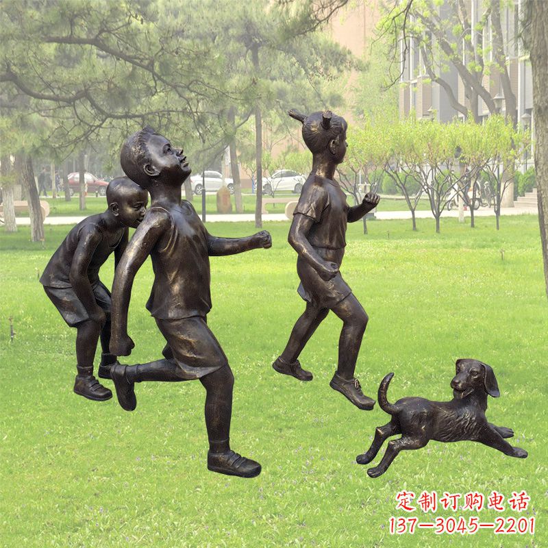 达州仿铜跑步小孩雕塑