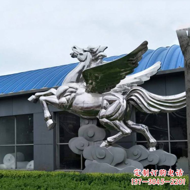 达州飞马镜面不锈钢雕塑-企业景观动物标识