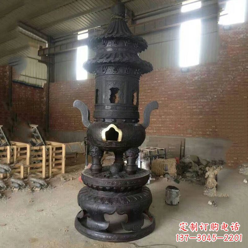 达州花卉盘状高层圆形铜香炉雕塑