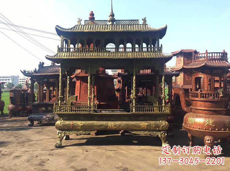 达州高浮雕螭龙纹铜香炉