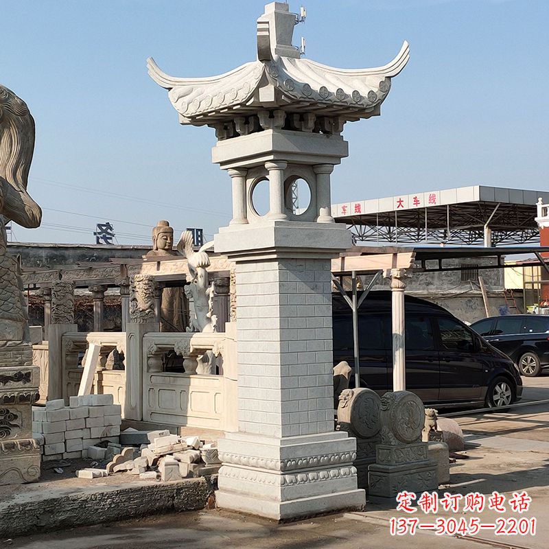 达州高墩中式石雕灯笼美观厚重的传统中国风雕塑