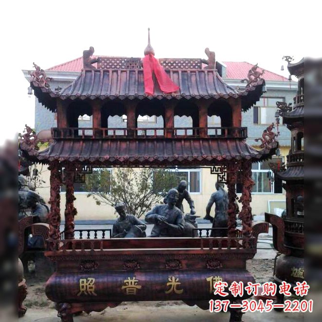 达州古典风格三足铜香炉定制雕塑