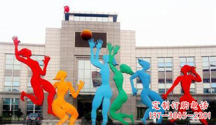 达州公园不锈钢打篮球的女孩雕塑