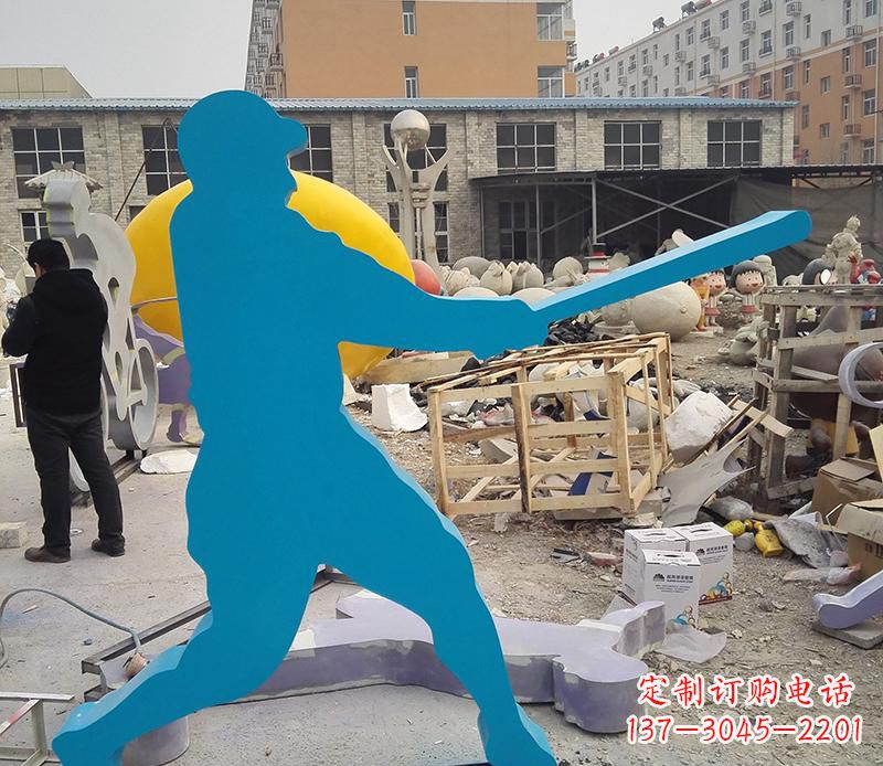 达州公园不锈钢打棒球雕塑2