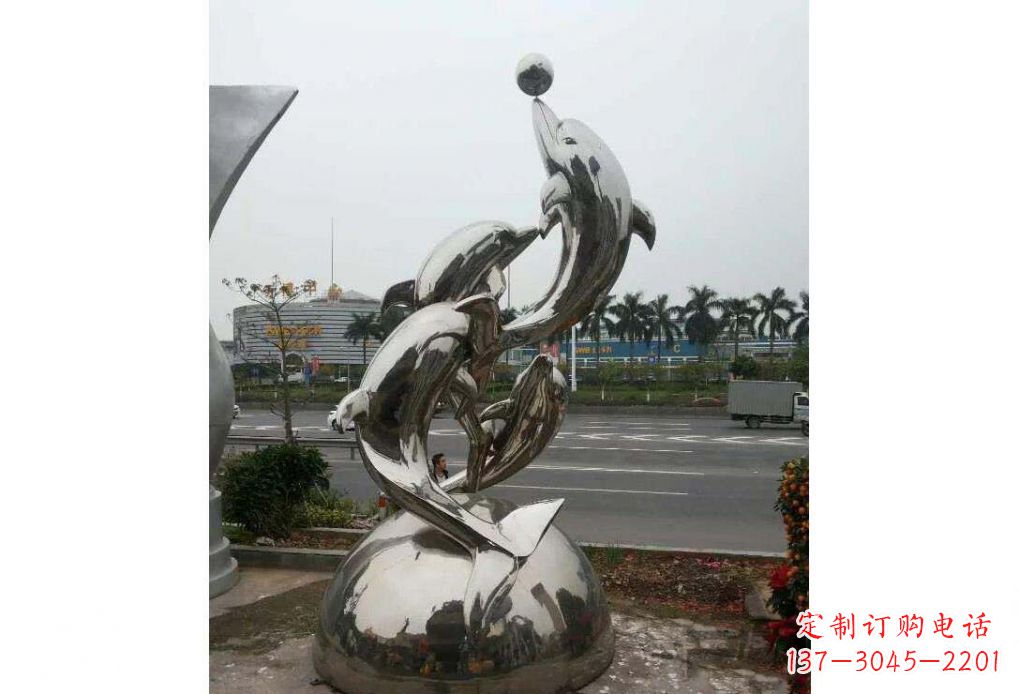 达州海豚系列不锈钢顶球雕塑