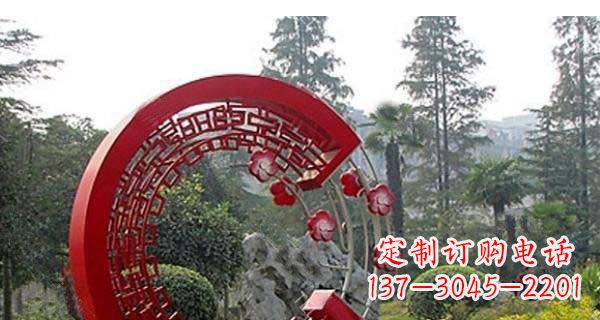 达州灵动奔放的不锈钢和梅花圆环雕塑