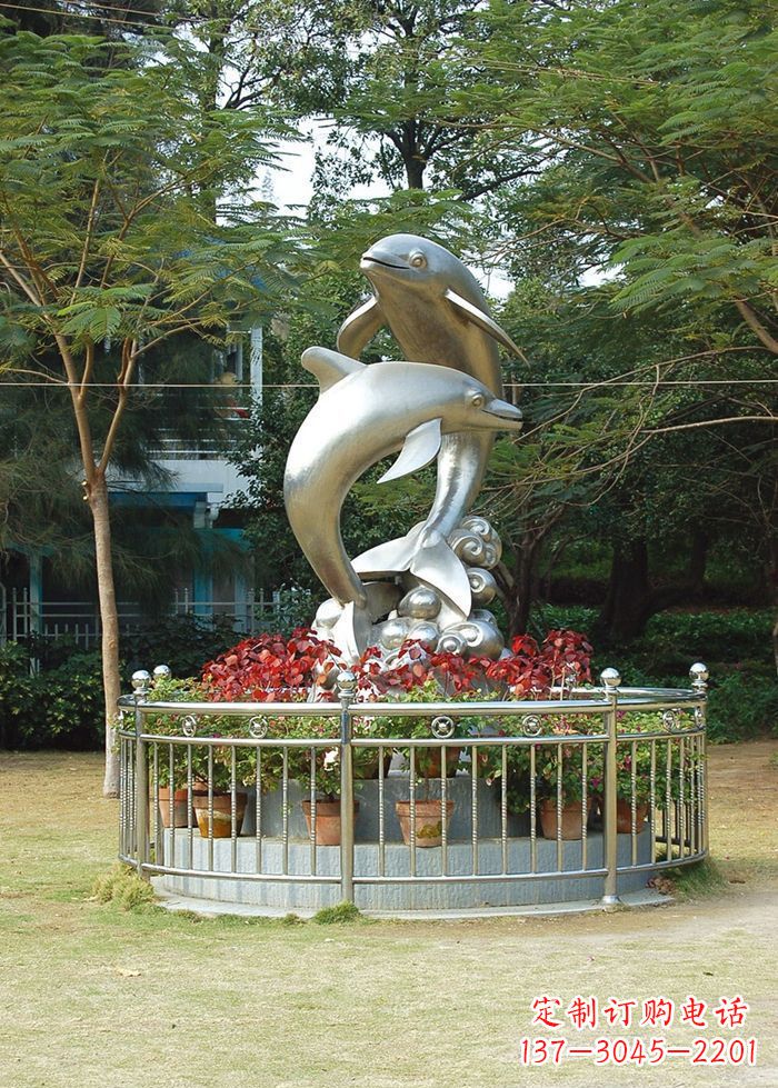 达州不锈钢踏浪海豚雕塑