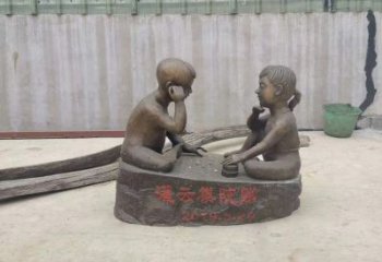 达州精美儿童下棋铜雕
