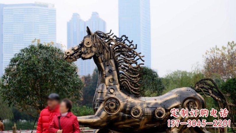 达州公园抽象机械马动物铜雕