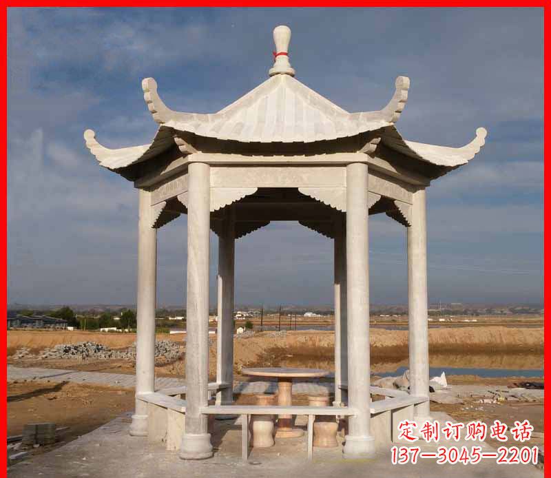 达州公园大理石六角石雕凉亭 (2)