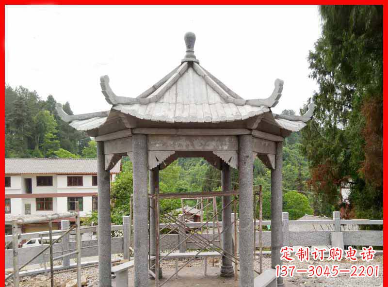 达州公园大理石六角石雕凉亭
