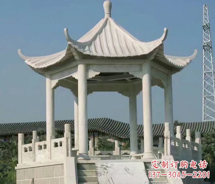 达州公园大理石六角石雕凉亭 (3)