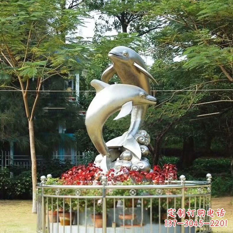 达州公园动物海豚不锈钢景观雕塑