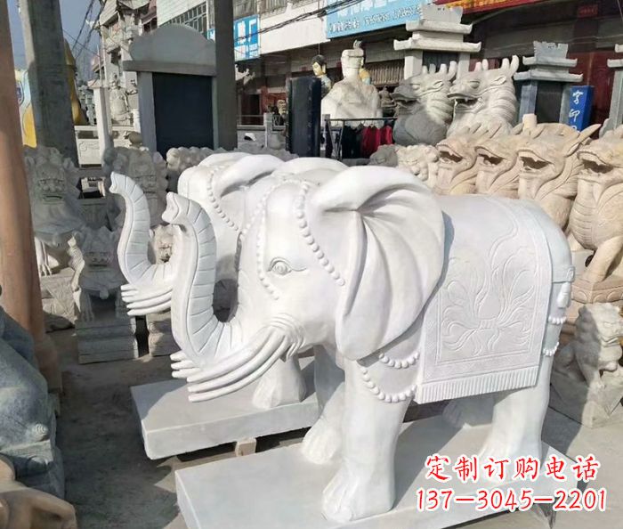 达州汉白玉大象雕塑——招财聚宝