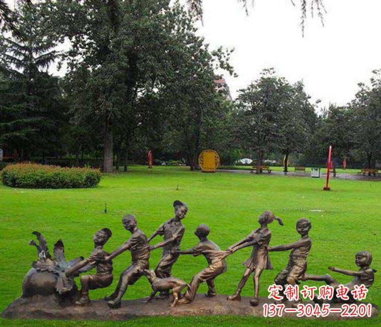 达州公园儿童拔萝卜人物小品铜雕