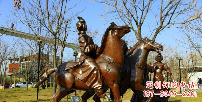 达州公园古代女人骑马景观铜雕