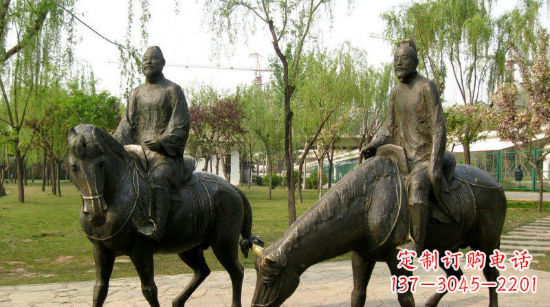 达州公园古人骑马人物铜雕