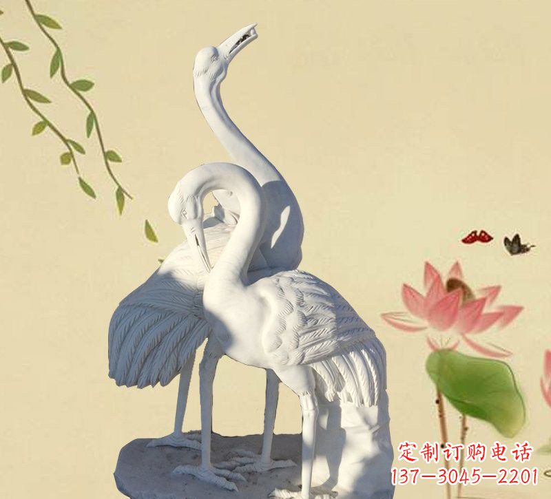 达州中领雕塑精美汉白玉仙鹤石雕
