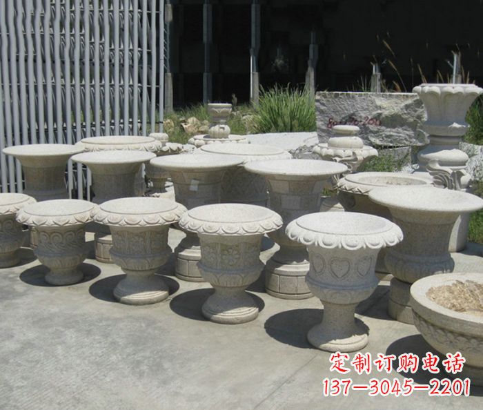 达州大理石花盆石雕艺术品