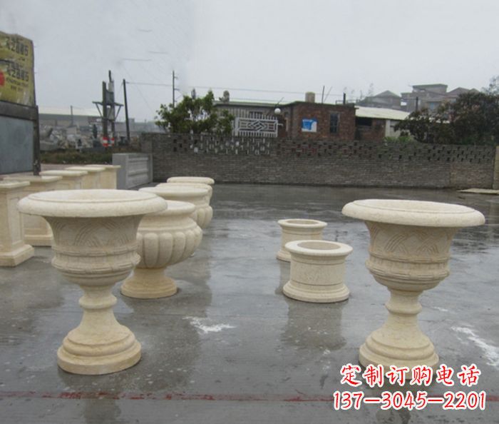 达州完美绽放——大理石花盆石雕