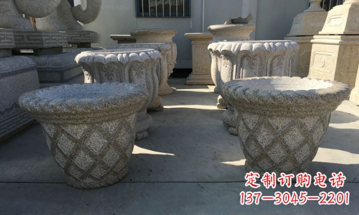 达州公园景观花篮式花盆石雕 (2)
