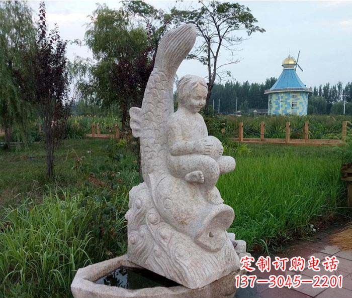 达州公园景观石雕鱼喷泉 (2)
