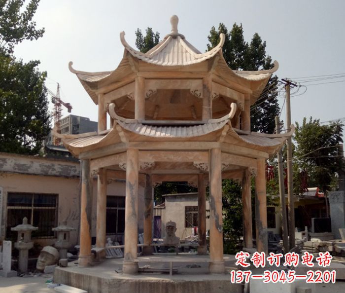 达州精美古典双层石凉亭雕塑