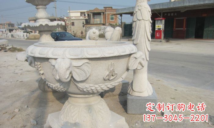 达州公园景观象头石雕水缸