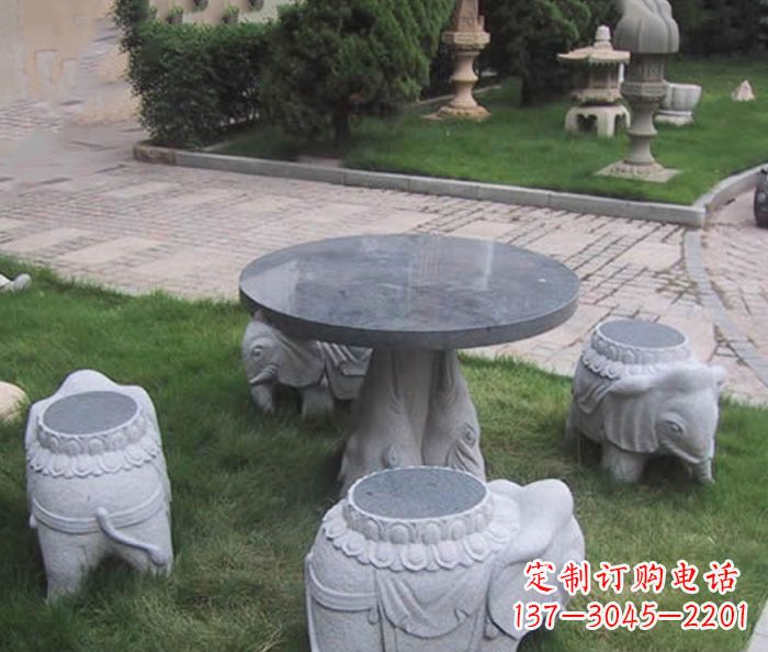 达州公园景观小象石桌凳石雕