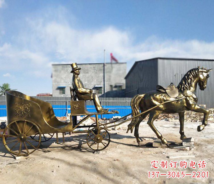 达州公园景观坐着马车的人物铜雕