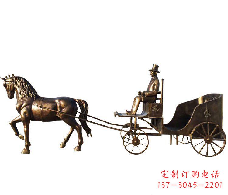 达州公园景观坐着马车玻璃钢仿铜人物雕塑