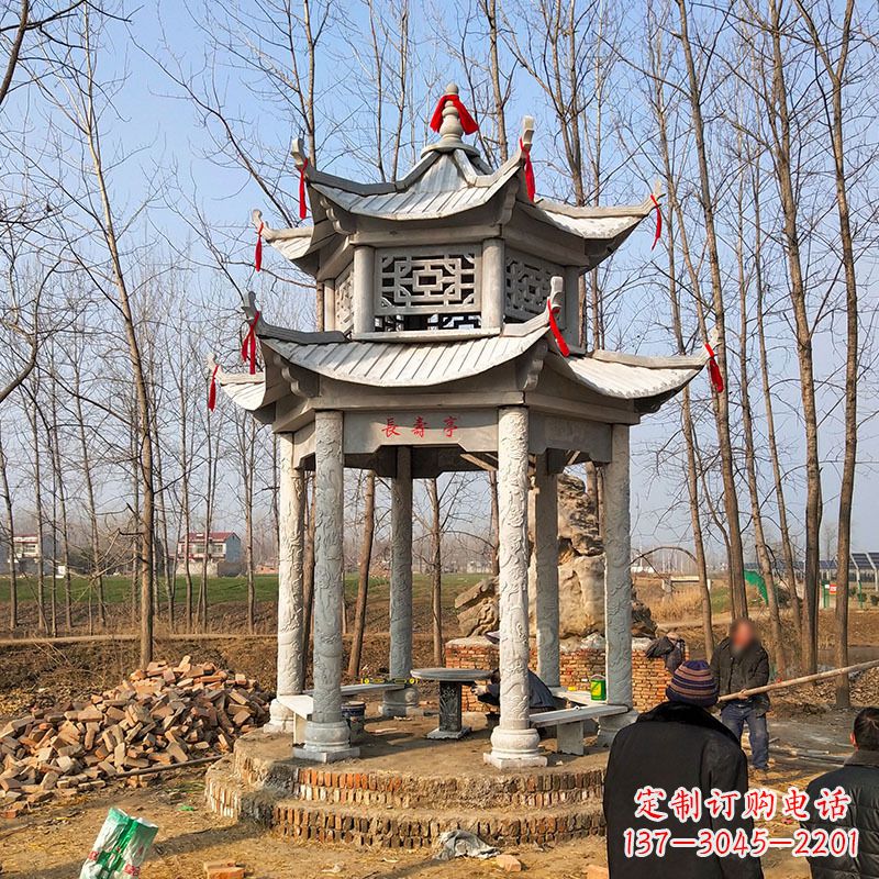 达州公园景区园林凉亭,大理石双层石雕凉亭