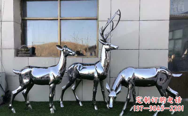 达州华丽风格镜面不锈钢动物鹿雕塑