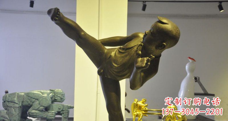 达州领雕塑男孩练功夫铜雕